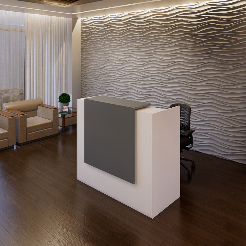 UGOS ICN 53" Modern Reception Desk, Multifunctional Modern Transaction Counter Top, Laminate Desktop, Standing Front Table for Office, Home, School, Salon, Spa - White & Anthracite Gray