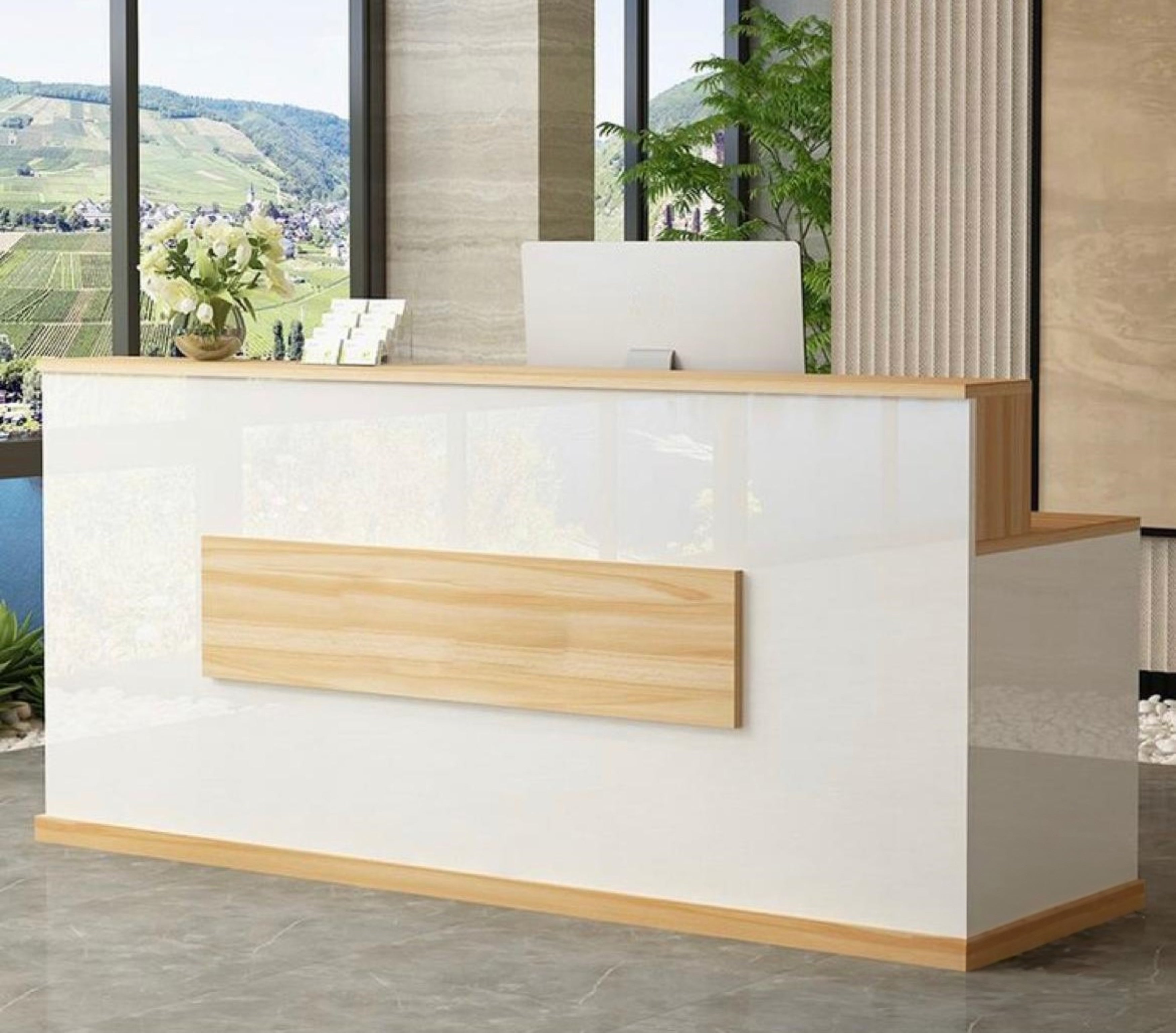 UGOS MASS Modern Reception Desk w/Transaction Counter & Storage Drawer | Laminate Desktop | Multifunctional Standing Table for Home, Office, Salon, Spas, and Lobby