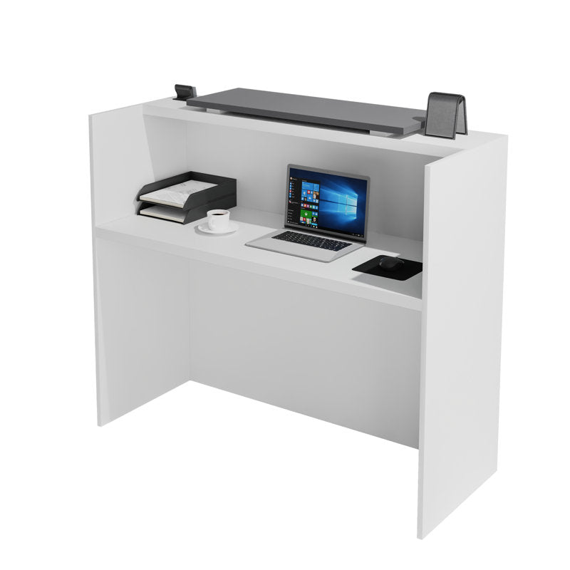 UGOS ICN 53" Modern Reception Desk, Multifunctional Modern Transaction Counter Top, Laminate Desktop, Standing Front Table for Office, Home, School, Salon, Spa - White & Anthracite Gray