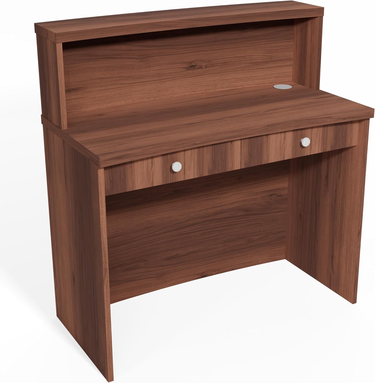 UGOS Mono Walnut Modern Reception Desk w/Transaction Counter | Laminate Desktop | Multifunctional Standing Front Desk for Home, Office, Salon, Spas, and Lobby