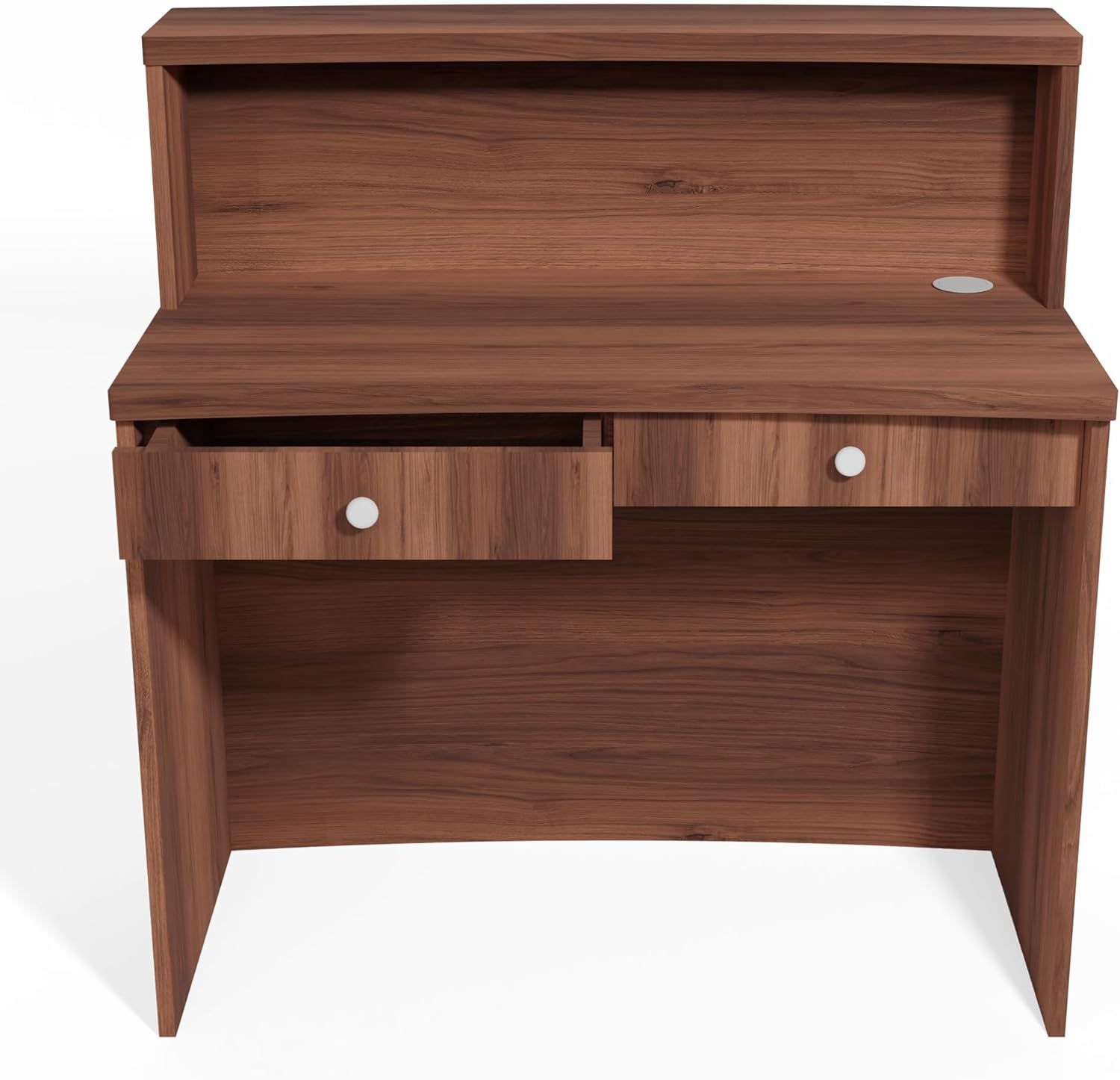 UGOS Mono Walnut Modern Reception Desk w/Transaction Counter | Laminate Desktop | Multifunctional Standing Front Desk for Home, Office, Salon, Spas, and Lobby