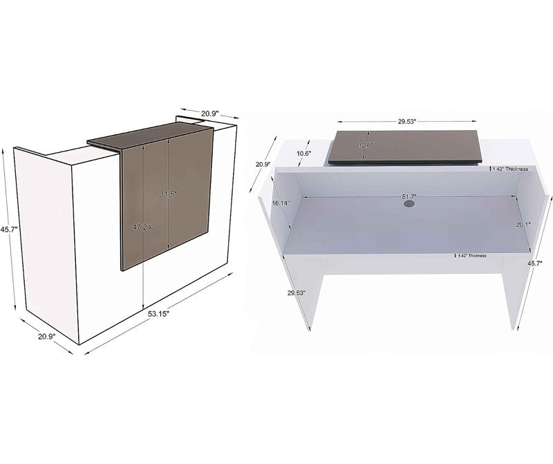 UGOS ICN 53" Modern Reception Desk, Multifunctional Modern Transaction Counter Top, Laminate Desktop, Standing Front Table for Office, Home, School, Salon, Spa - White & Anthracite Gray