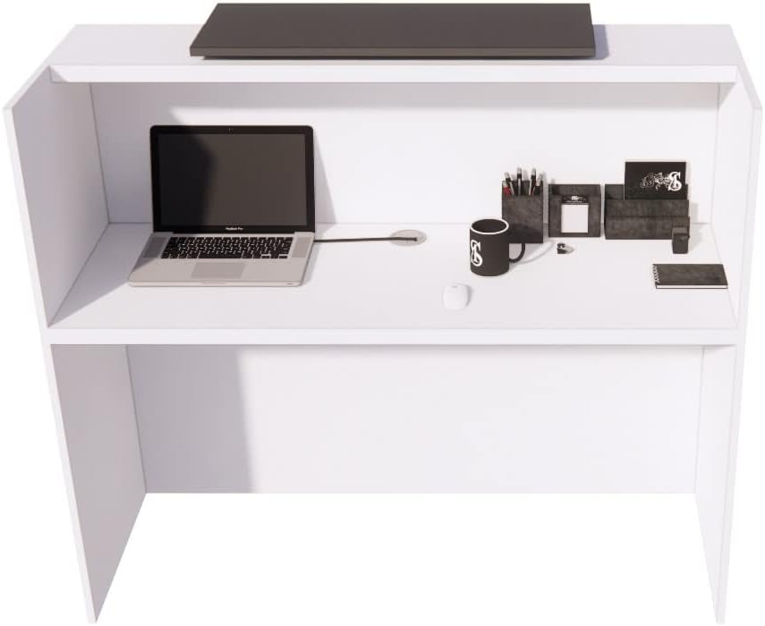 UGOS ICN 53" Modern Reception Desk, Multifunctional Modern Transaction Counter Top, Laminate Desktop, Standing Front Table for Office, Home, School, Salon, Spa - White & Anthracite Gray
