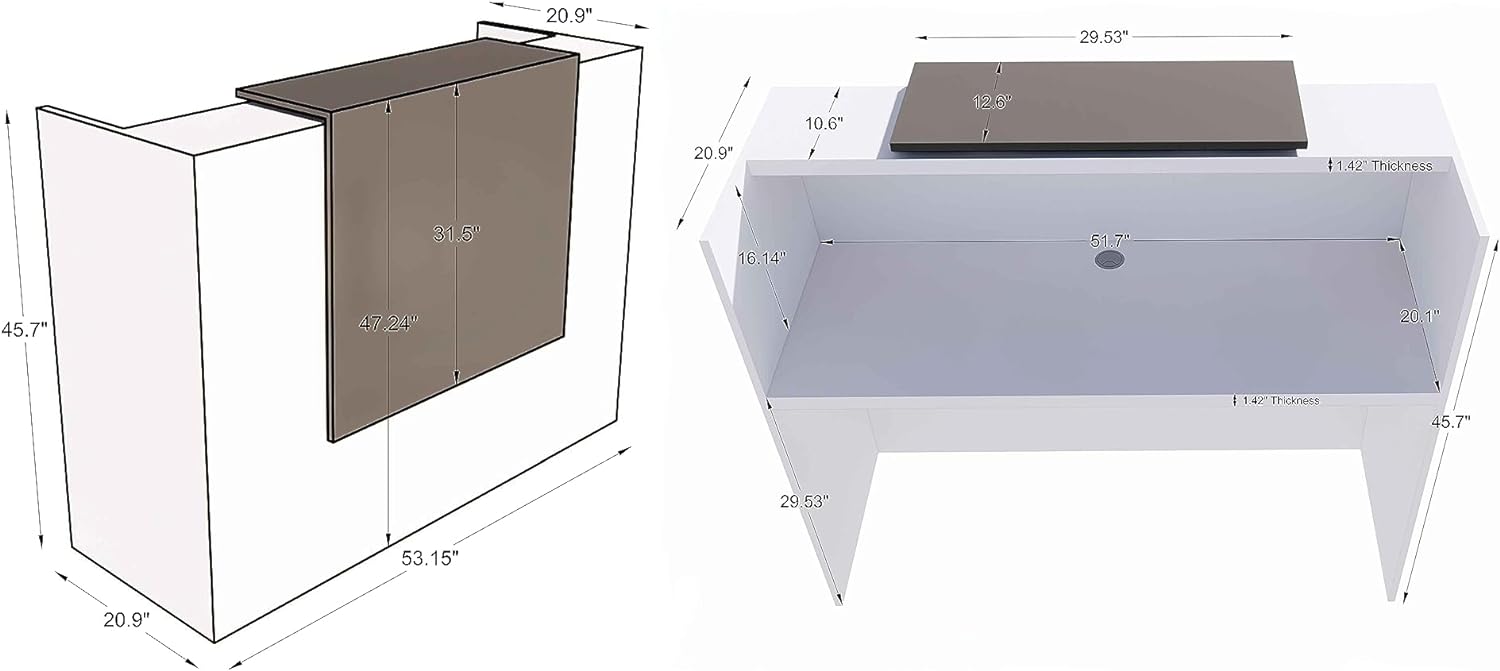 UGOS ICN 53" Modern Reception Desk, Multifunctional Modern,Transaction Countertop, Laminate Desktop, Standing Front Table for Office, Home, School, Salon, Spa - Teak and White