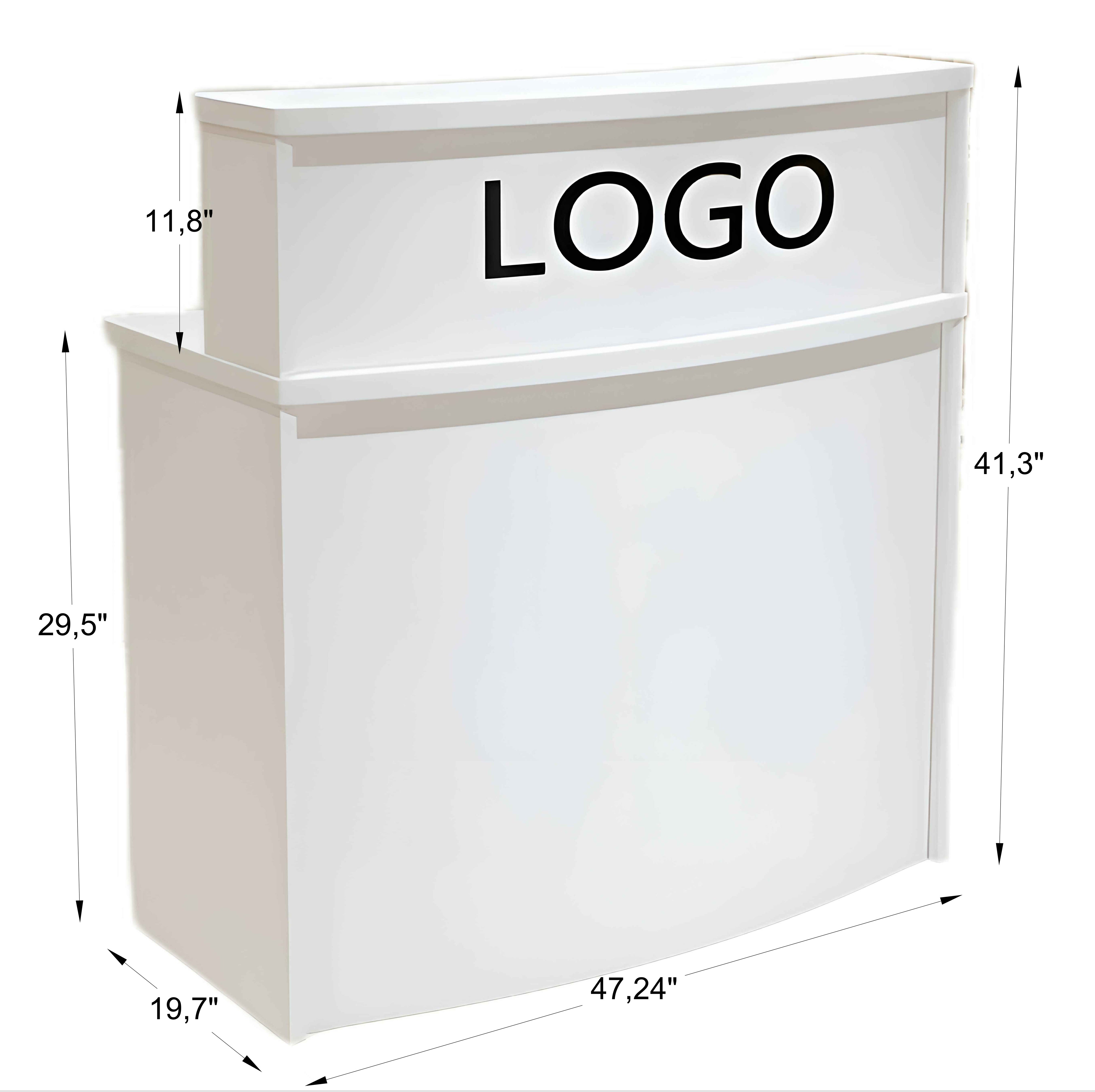 UGOS Mono White Modern Reception Desk w/Transaction Counter | Laminate Desktop | Multifunctional Standing Front Desk for Home, Office, Salon, Spas, and Lobby